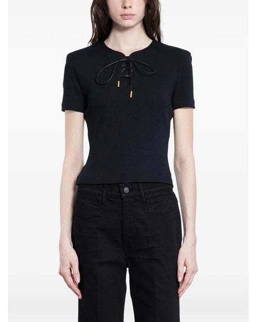 Givenchy Black Ribbed Lace-Up Blouse