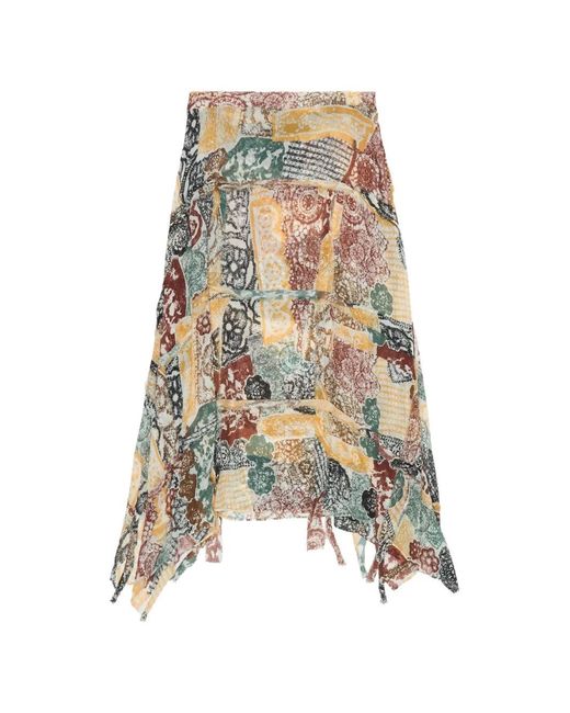 Bimba Y Lola White Printed Assymetric Skirt