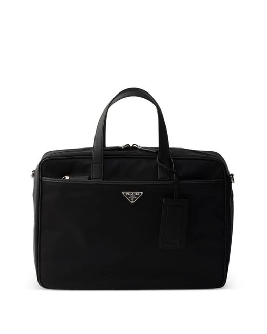 Prada Black Re-Nylon And Saffiano Leather Work Bag for men