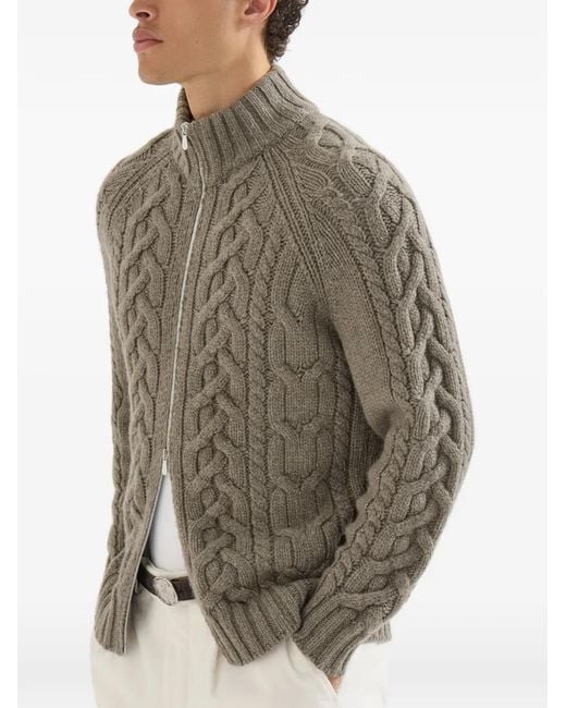 Brunello Cucinelli Gray Cable Knit Cardigan for men