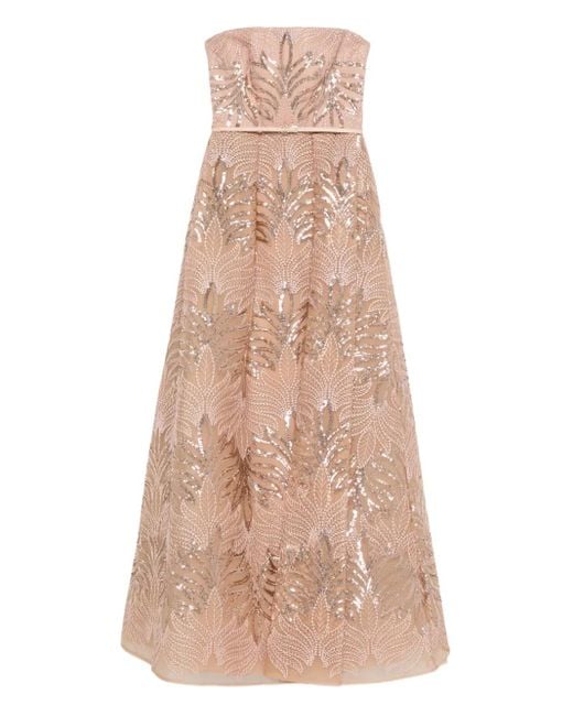 Elie Saab Natural Sequin-Embellished Strapless Dress