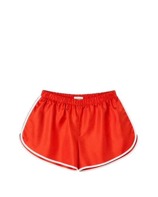 Frankie Shop Red Aria Contrast-Trim Satin Shorts