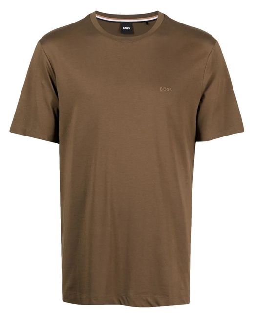 Boss Brown Logo-Print Crew-Neck T-Shirt for men