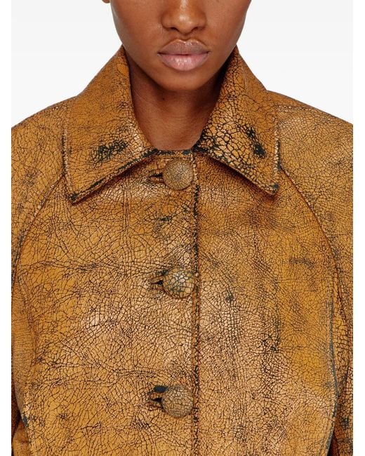 DIESEL Brown L-Raya Cocoon-Sleeve Cropped Leather Jacket