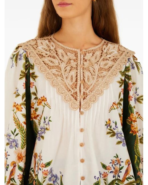 Farm Rio Green Floral Lace Blouse