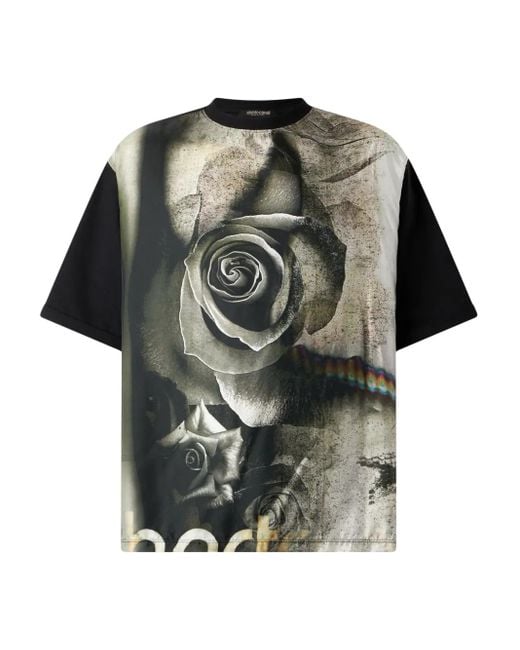 Roberto Cavalli T-Shirt Mit Rosen-Print in Black für Herren