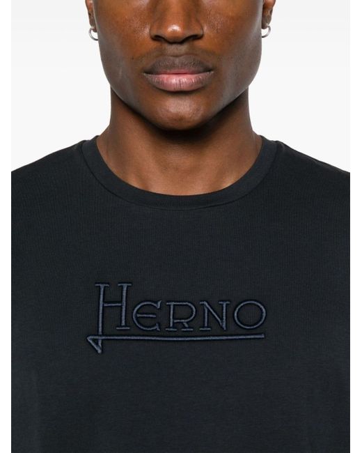Herno Blue Logo-embroidered Cotton T-shirt for men