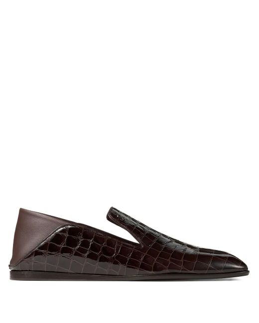 Jimmy Choo Brown Eliot Crocodile-Embossed Leather Slippers for men
