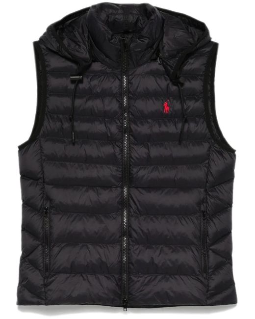 Polo Ralph Lauren Black Sleeveless Puffer Jacket With High Collar