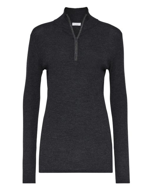 Brunello Cucinelli Black Ribbed-Knit Turtleneck Sweater
