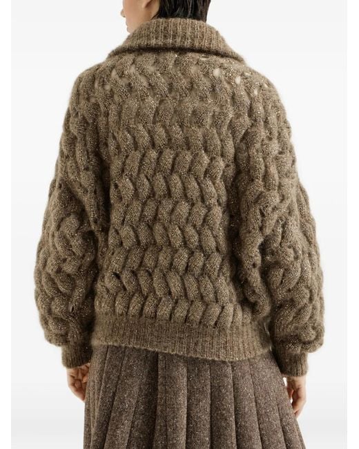 Brunello Cucinelli Brown Dazzling Zigzag Cables Cardigan