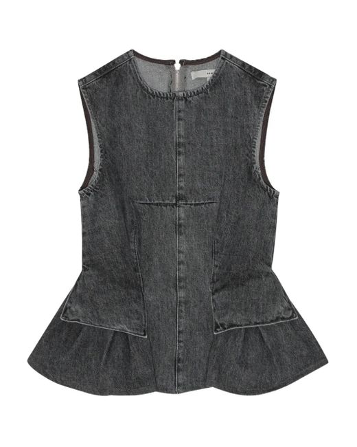 Remain Black Peplum Sleeveless Denim Top