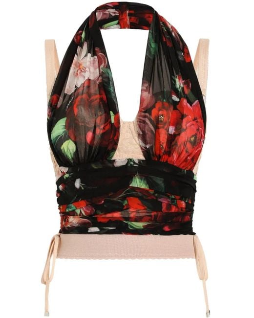 Dolce & Gabbana Red Floral-Print Top