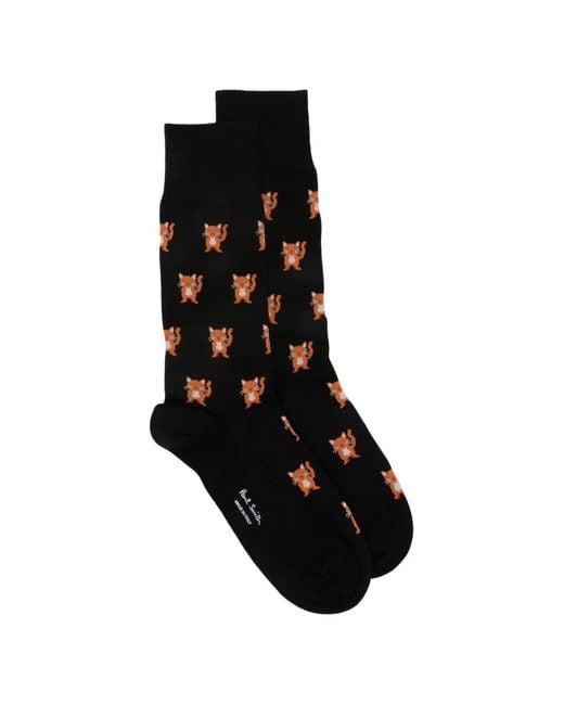 Paul Smith Black Miro Cat-Print Socks for men