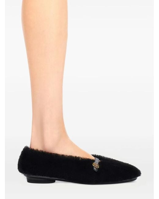 Ferragamo Black Fluffy Ballerina Shoes