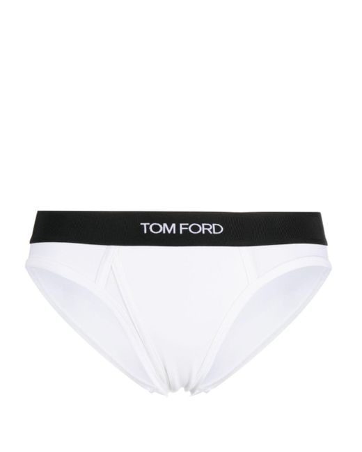 Tom Ford White Slip mit Logo-Bund