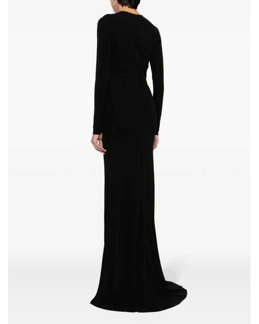 Elie Saab Black Long-Sleeve Draped Gown