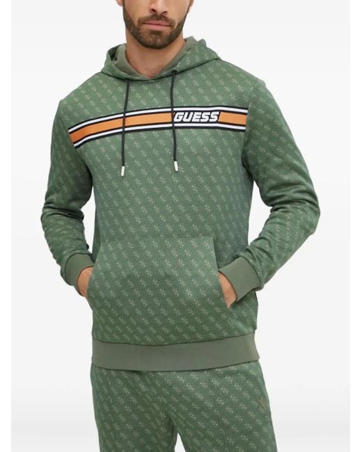 Guess Green Logo Stripe Hoodie for men