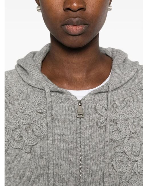ERMANNO FIRENZE Gray Embroidered Zip-Up Hoodie