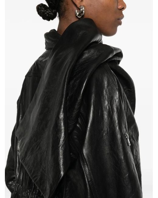 Rick Owens Black Scarf-Detail Leather Jacket