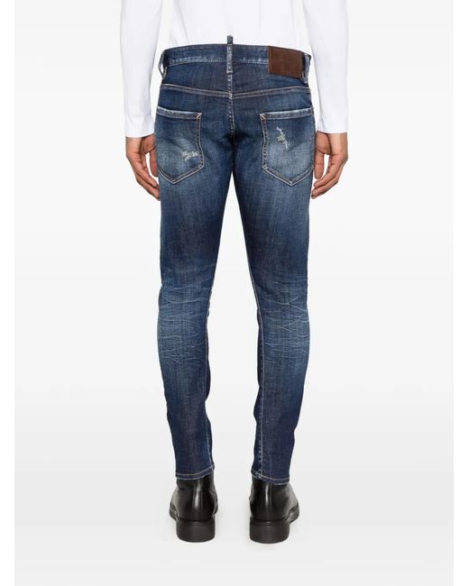 DSquared² Blue Logo-Patch Belt-Loop Jeans for men