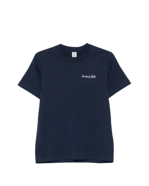 Sporty & Rich Blue Syracuse Logo-Print Cotton T-Shirt