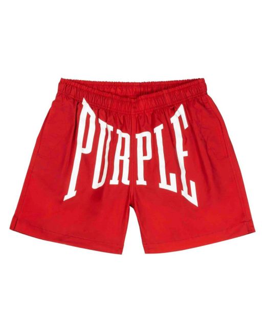 Purple Brand Red Logo-print Shorts for men