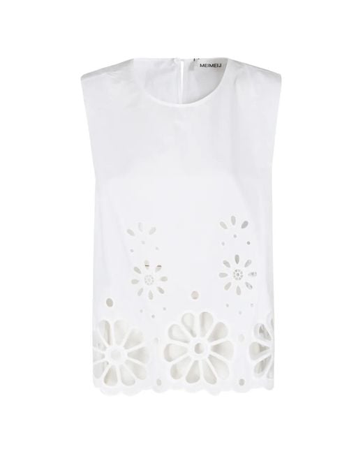 MEIMEIJ White Broderie-Anglaise Sleeveless Blouse