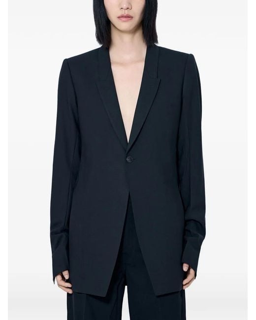 Rick Owens Blue Single-Breasted Buttoned Blazer