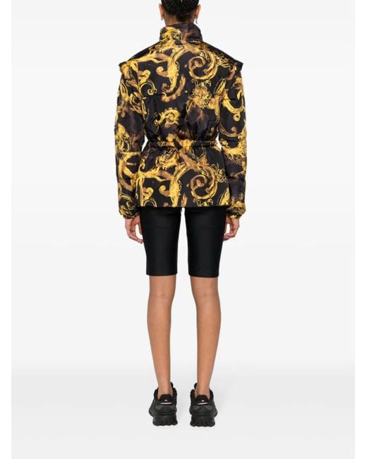 Versace Jeans Couture Black Barocco-Print Down Jacket