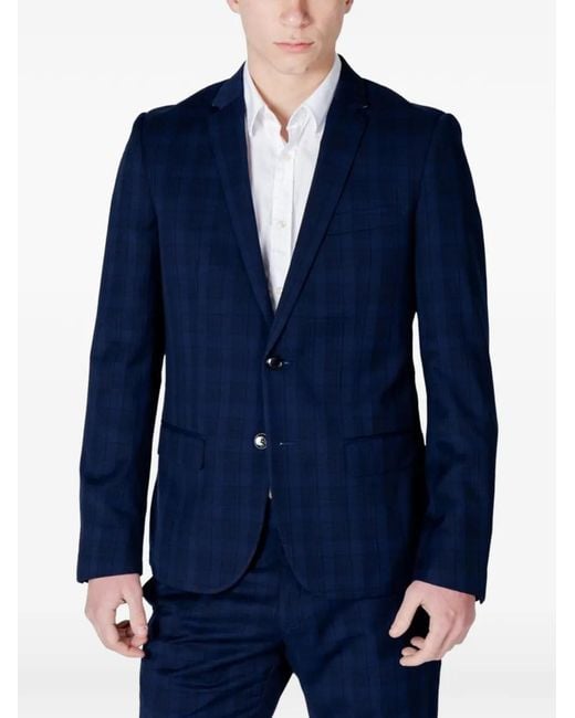 Antony Morato Blue Blazer À Carreaux Et Revers Crantés for men