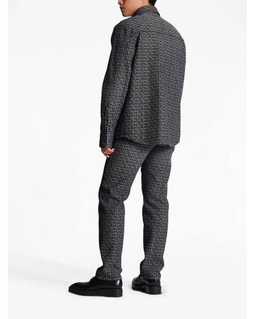 Balmain Blue Jacquard Monogram Denim Shirt for men
