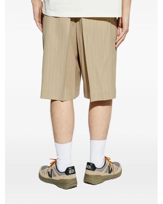 AMI Natural Pinstripe Pleat Shorts for men