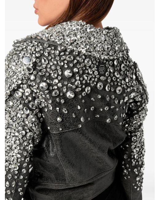 Philipp Plein Black Leather Cropped Jacket