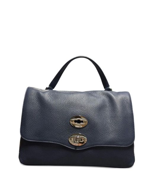 Zanellato Blue Postina Double-Clasp Stud-Detail Clutch Bag