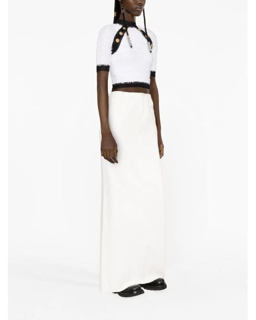 Balmain Black Button-Embellished Tweed Crop Top