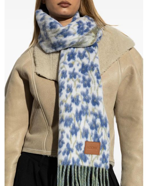 Sciarpa Con Frange A Fiori di Loewe in Blue