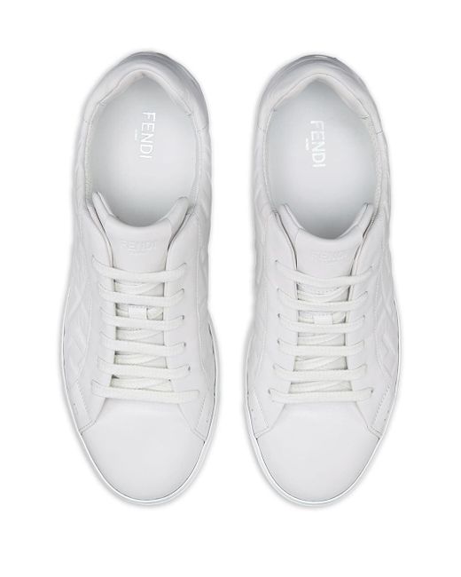 Fendi Leer Sneakers Met Ff Reliëf in het Wit voor heren - Lyst
