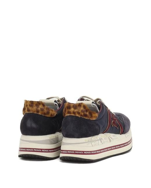 Premiata Blue Leopard-Print Suede Sneakers