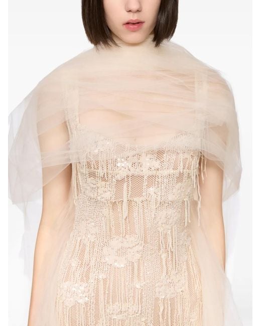 Atu Body Couture Natural Sequin-Embellished Lace Dress