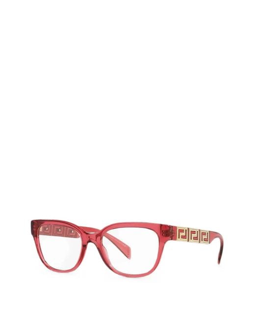 Versace Red Greca-Detail Round-Frame Glasses