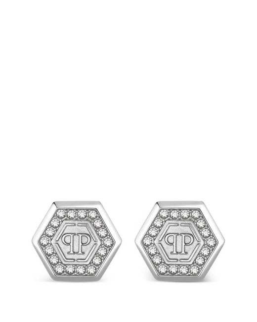 Philipp Plein White Crystal Legacy Earrings