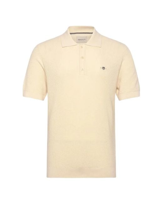 Gant Natural Waffle-Knit Embroidered-Logo Polo Shirt for men