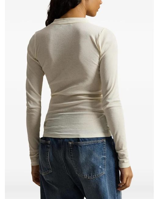 Polo Ralph Lauren White Button-Down Ribbed Top