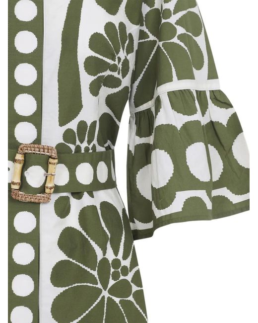 Farm Rio Green Palermo Belted Organic Cotton Mini Dress
