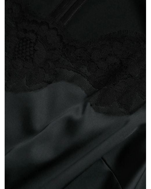 Dolce & Gabbana Black Lace-Trim Satin-Finish Dress