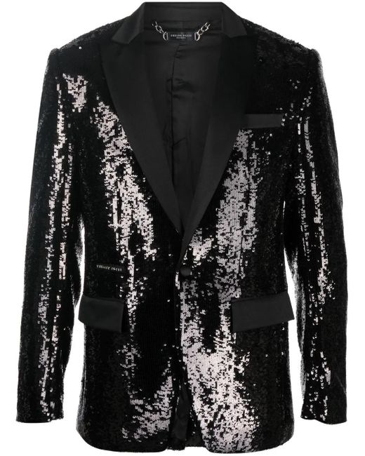 Philipp Plein Black Sequin Single-Breasted Blazer for men