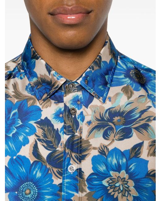Chemise en soie à fleurs Moschino pour homme en coloris Blue