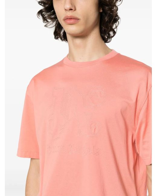 Palm Angels Pink Monogram-Embroidered Cotton T-Shirt for men