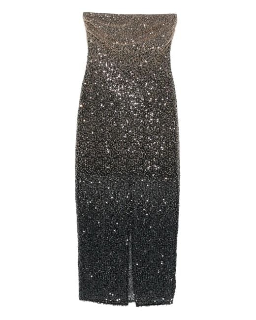 chinese dress ladies ROTATE Birger Christensen Net Sequins Maxi Dress In Macadamia